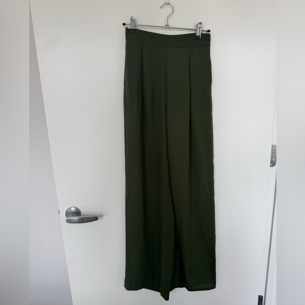 Paulina Katarina High-Waist Wide Leg Pants in Deep Olive
